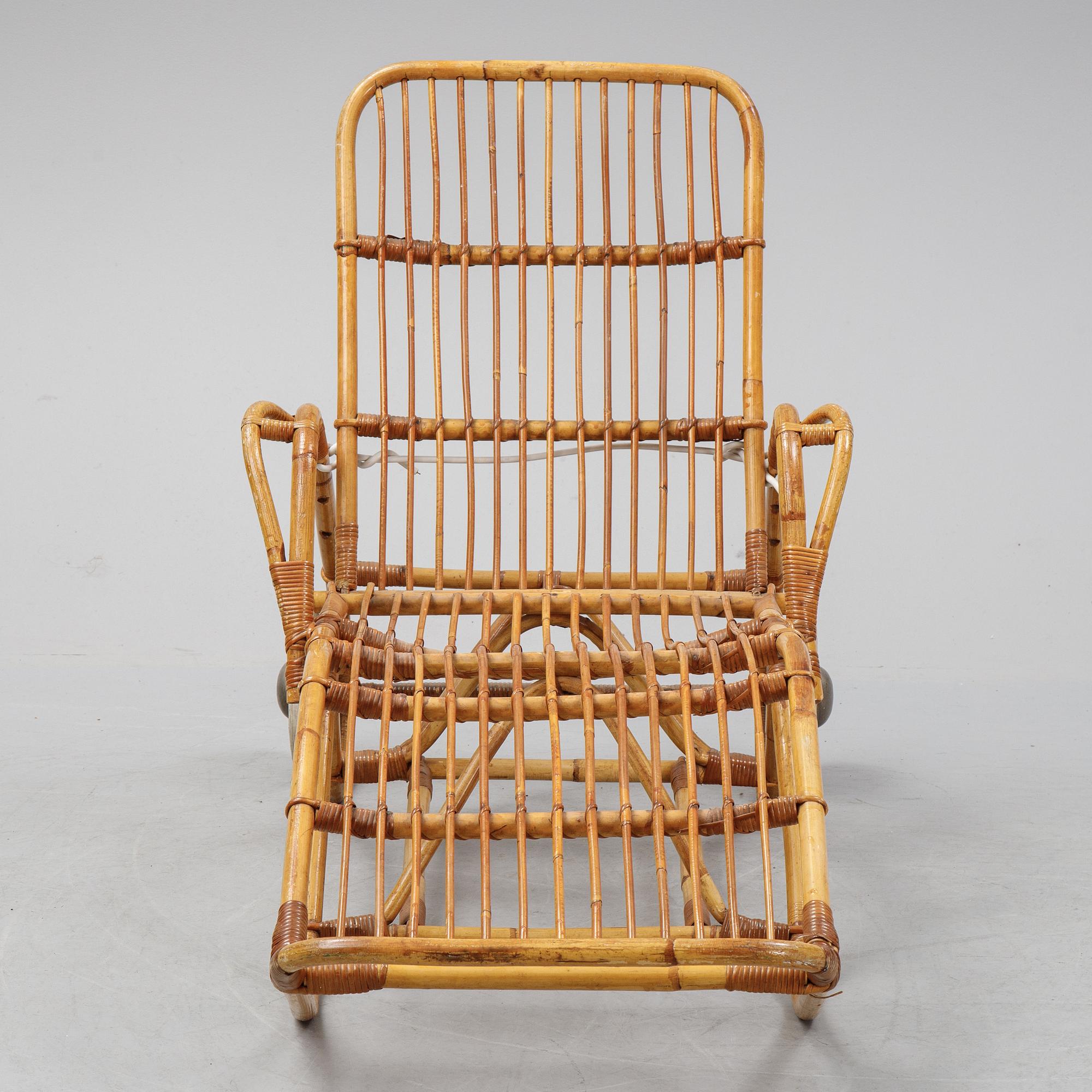 A rattan lounge chair.