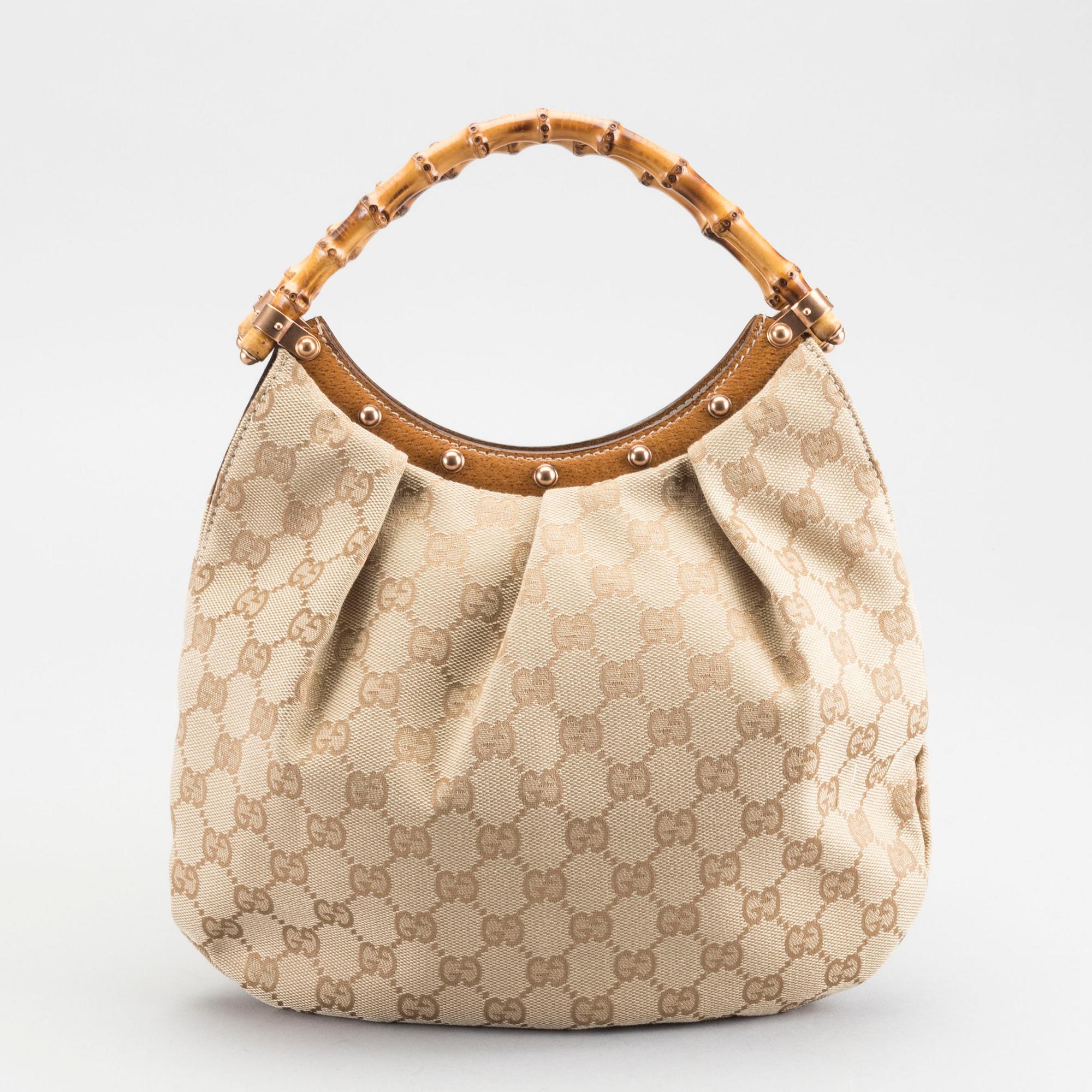 Gucci monogram bamboo handle bag deals