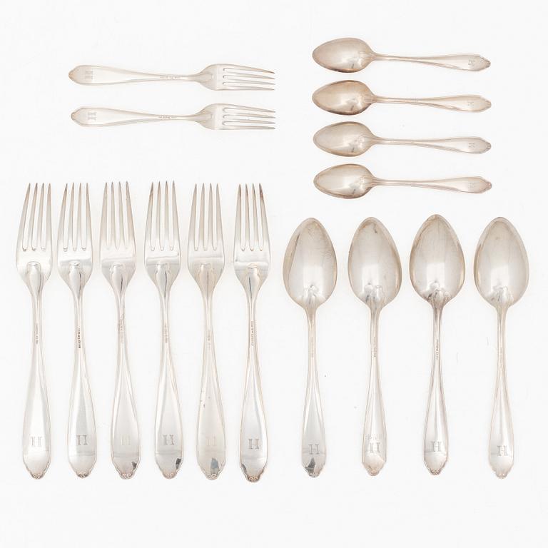 Guldsmedsaktiebolaget (GAB), Bestickdelar, 16 st, silver, modell Vasa, Stockholm 1939.