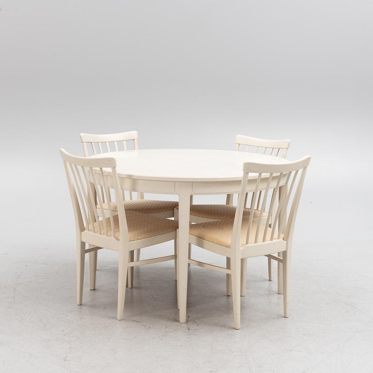 Carl Malmsten, a "Herrgården" dining table with four chairs, Bodafors, Sweden, 1963.