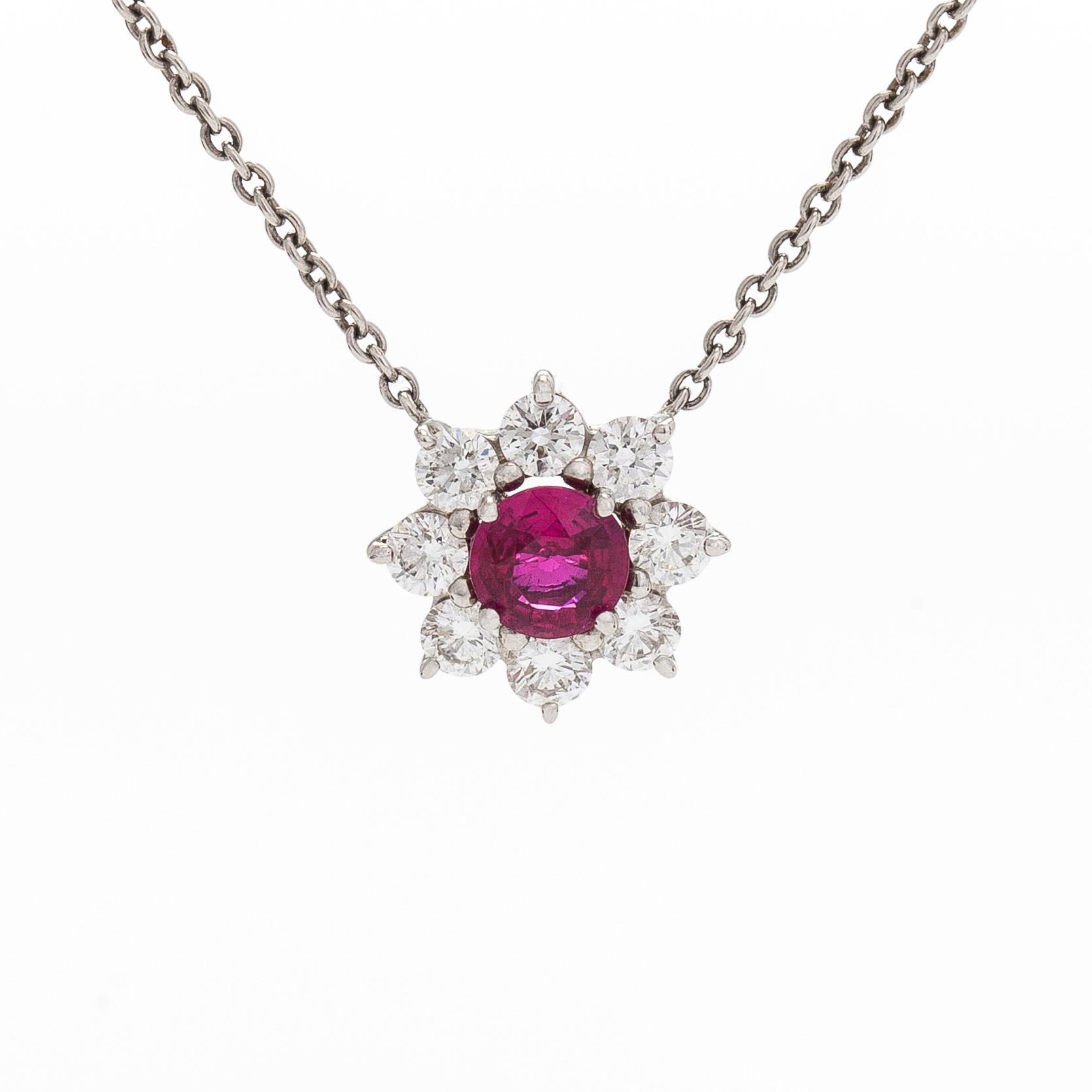 Harry Winston, halsband, "Sunflower", petite, platina, rubin och diamanter.