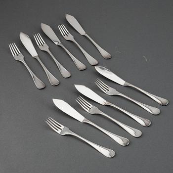 FISKBESTICK, CG Hallberg, silver, 12 delar.