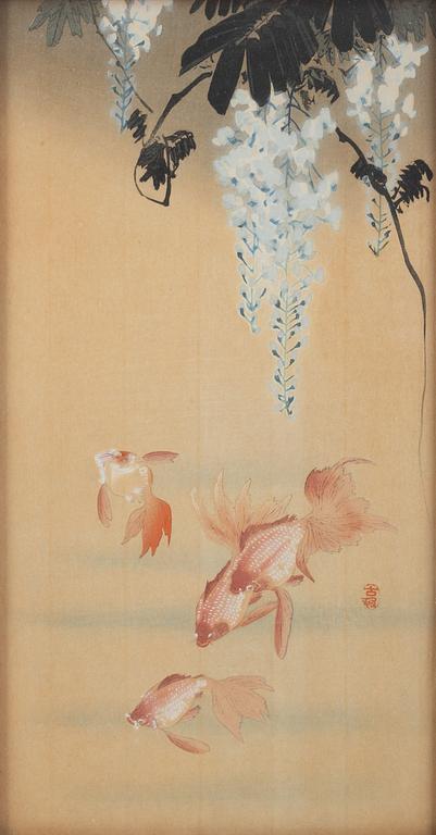 Ohara Koson, "Goldfish beneath flowering Wisteria".