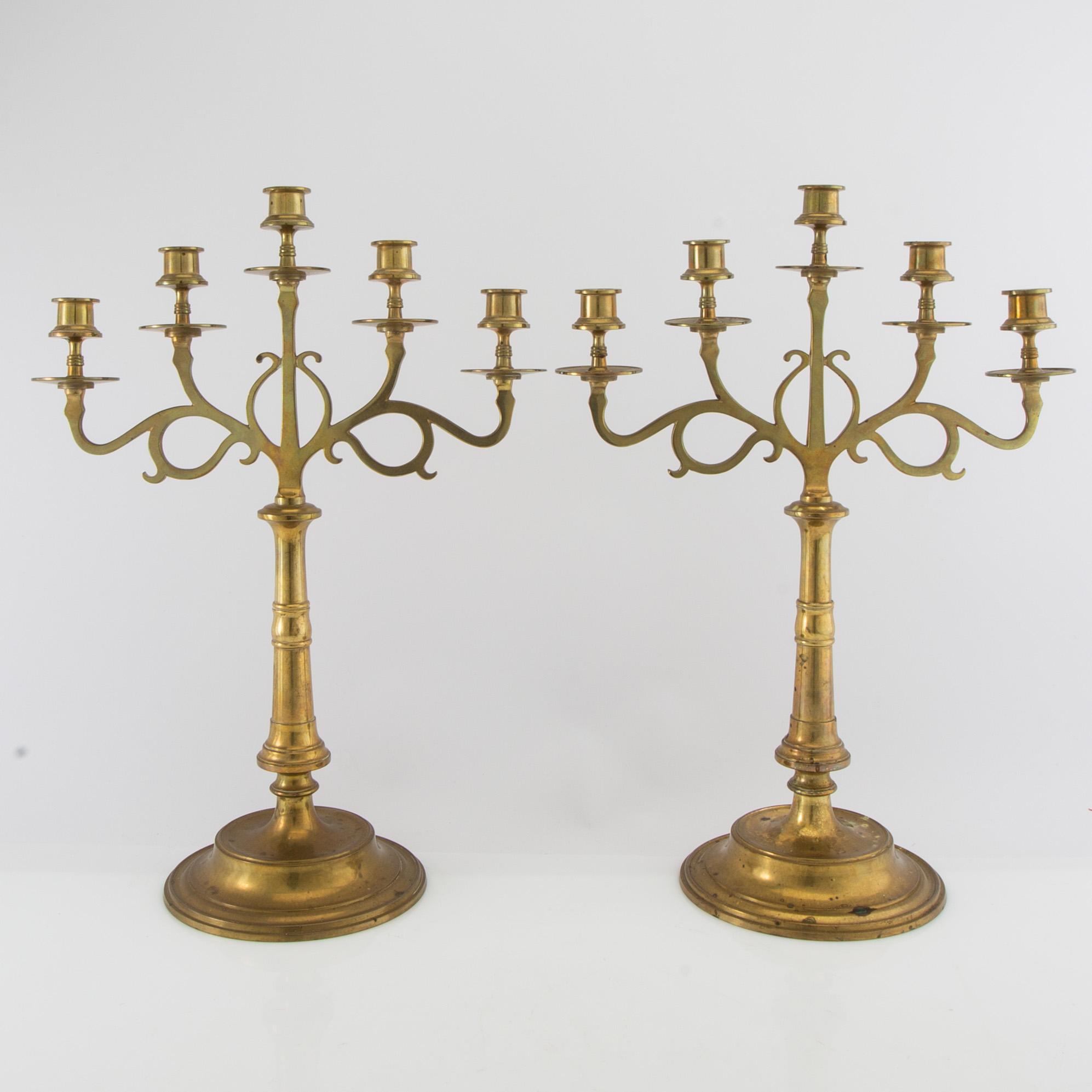 Candelabra, brass, a pair, Art Nouveau, early 20th century.