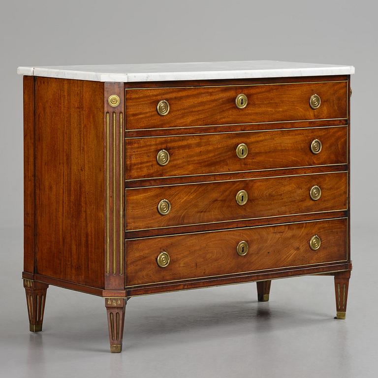 A late Gustavian mahogany commode, Stockholm, late 18th century.
