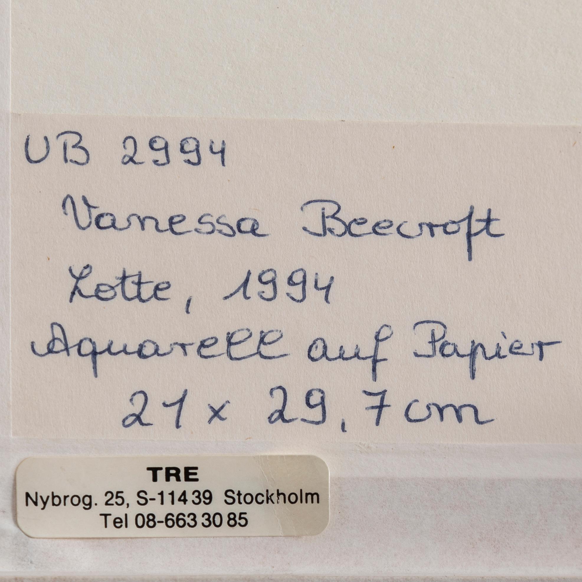 VANESSA BEECROFT, blyerts och akvarell på papper. Signerad.