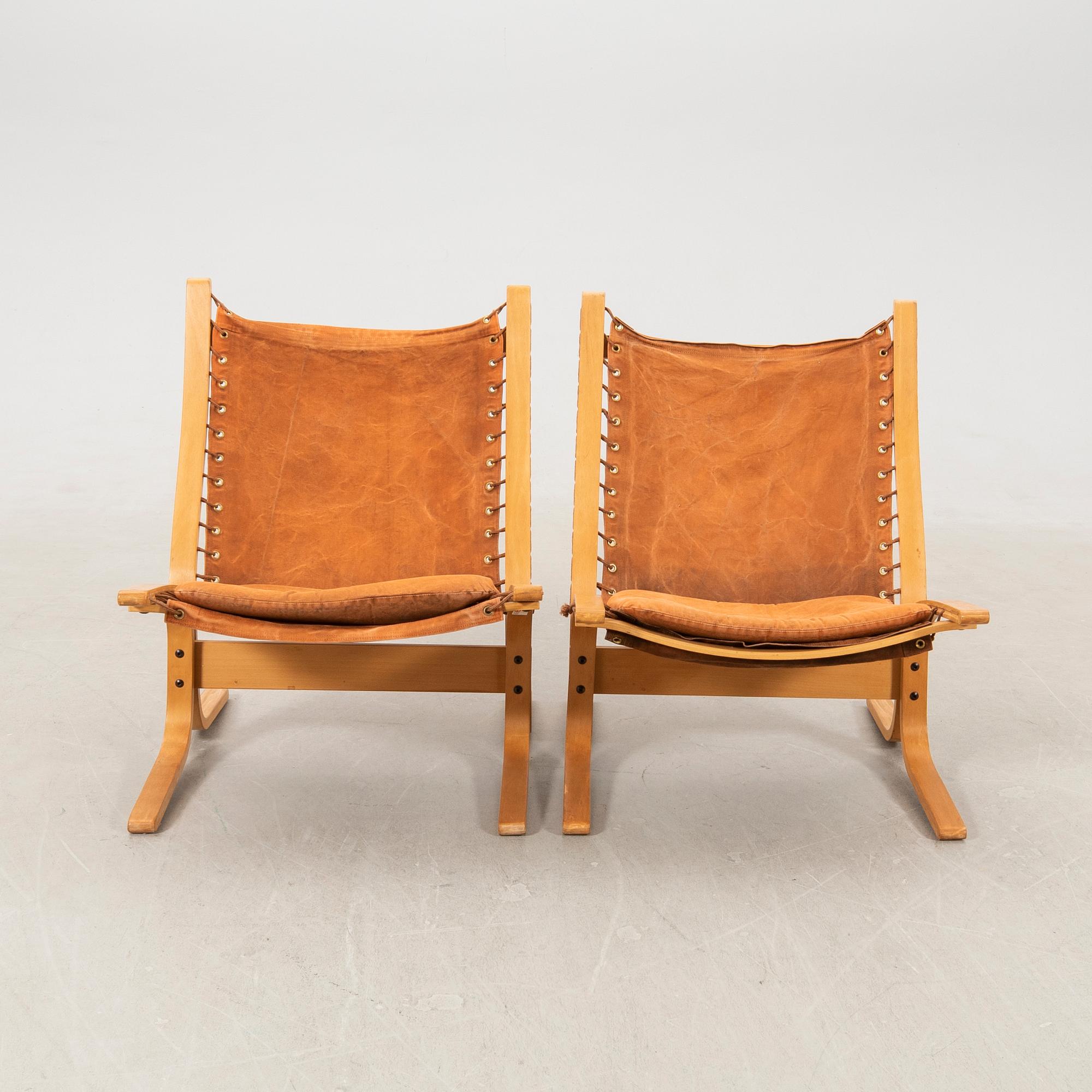 Ingemar Relling armchairs, a pair of "Siesta" Westnofa Norway, late 20th century.