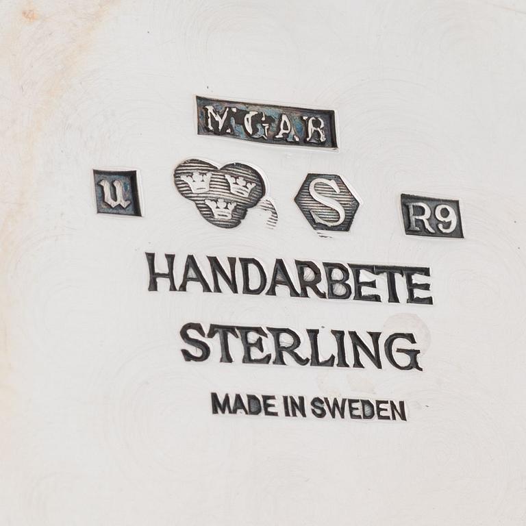 Sockerskål, gräddkanna samt fat, sterling silver, bl a KG Markströms, Uppsala 1967.
