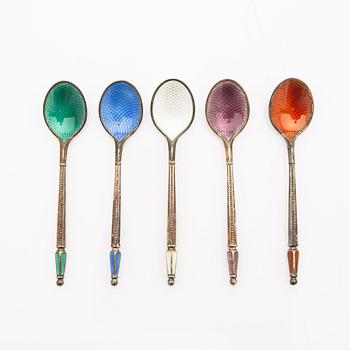 Anton Michelsen, skedar, 12 st, silver och emalj, Danmark, 1900-talets mitt.