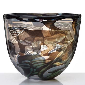 Eva Englund, a "Panther" graal glass vase, Orrefors, Sweden 1984.