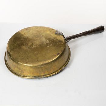 A Swedish brass lidded saucepan, 18th century.