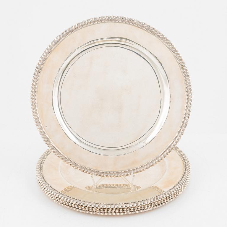 A set of six sterling silver plates, marks of Alfredo Ortega, Mexico 20th century.