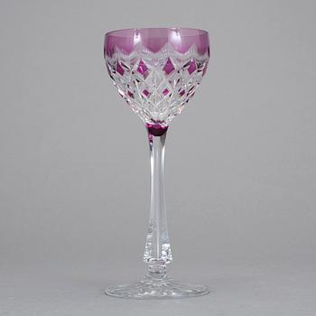 VITVINSGLAS, 9 stycken. Val Saint Lambert, Belgien, 1900-talets andra hälft.