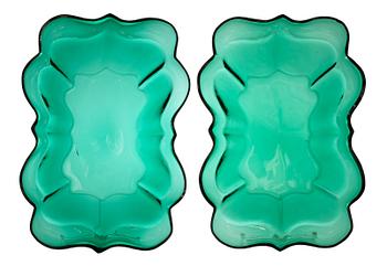 A pair of Estrid Ericson green glass dishes, Gullaskruf for Svenskt Tenn 1940's-60's.