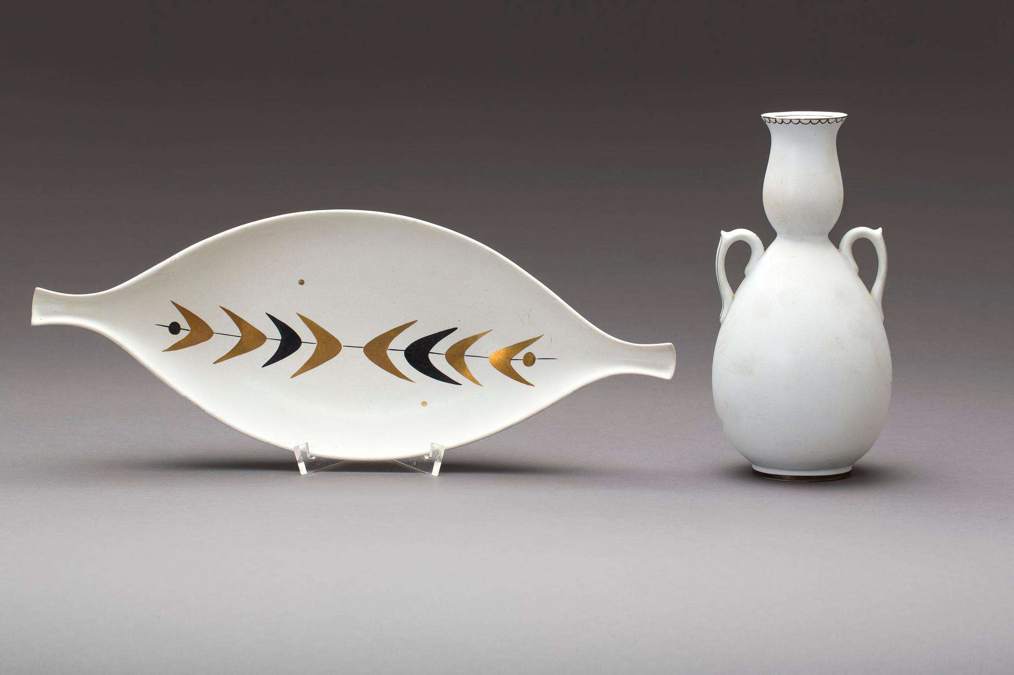 VAS samt FAT, Stig Lindberg, vitt carrara-gods, Pungo och  Grazia, 1900-talets mitt.