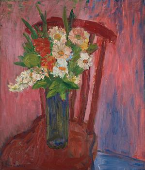 797. Ivan Ivarson, Stilleben med blommor på stol.