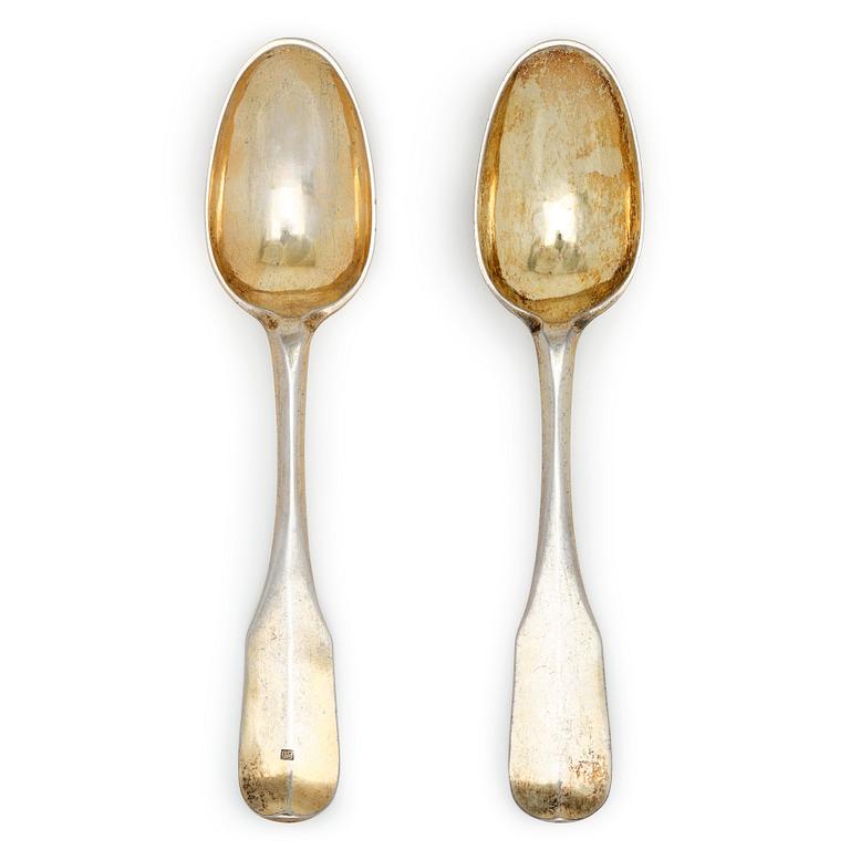 A pair of Swedish 18th century silver-gilt large spoons, mark of Nils Dahl, Linköping 1740.