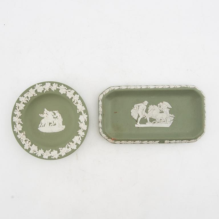 A collection of boxes, plates, and a vase 9 dlr mostly Wedgwood England 20th century jasperware.