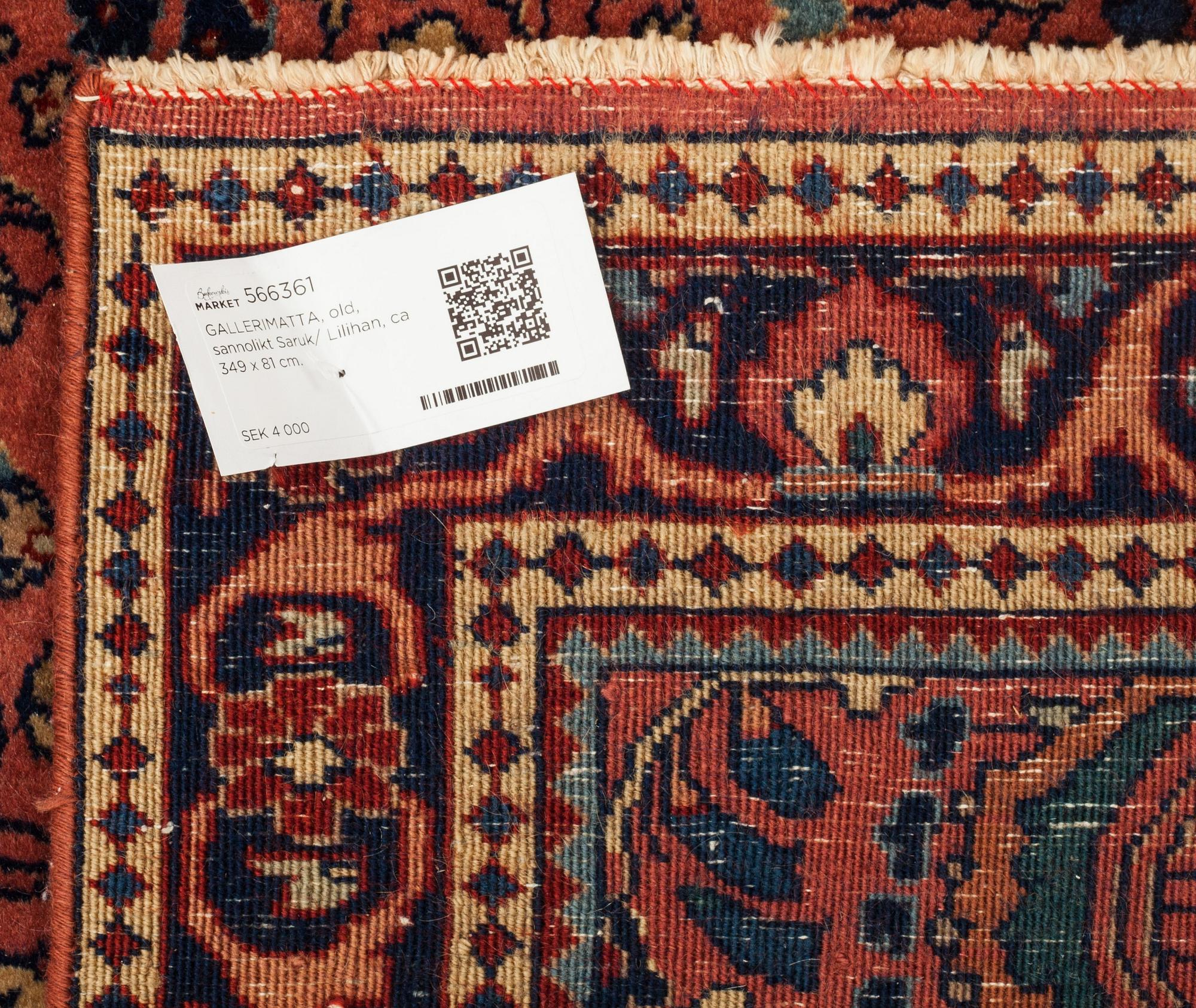 GALLERIMATTA, old, sannolikt Saruk/ Lilihan, ca 349 x 81 cm.