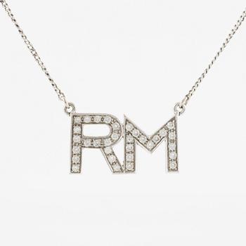 A necklace in 18K white gold set with round brilliant-cut diamonds, "RM".