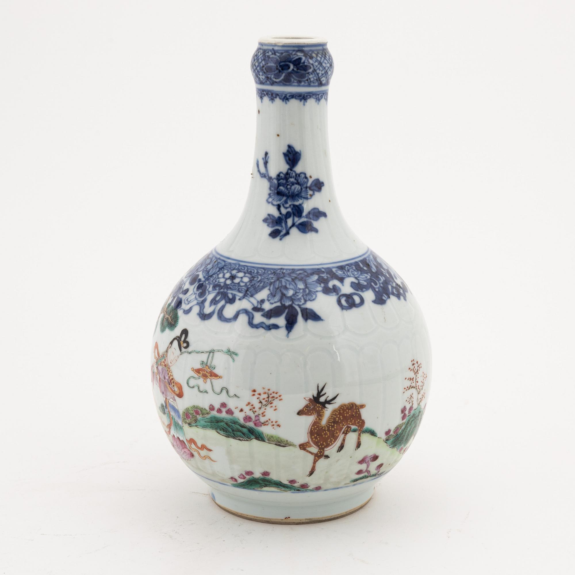 Flaska, porslin, Kina, Qingdynastin, Qianlong (1736-95).