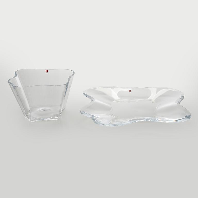 Alvar Aalto, art glass, two parts of the “Aalto Flower”, signed Alvar Aalto Iittala.