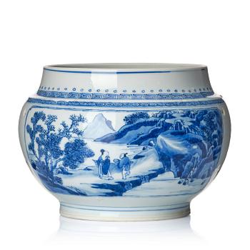 1134. A blue and white pot, Qing dynasty, Kangxi (1662-1722) with mark and of the period.