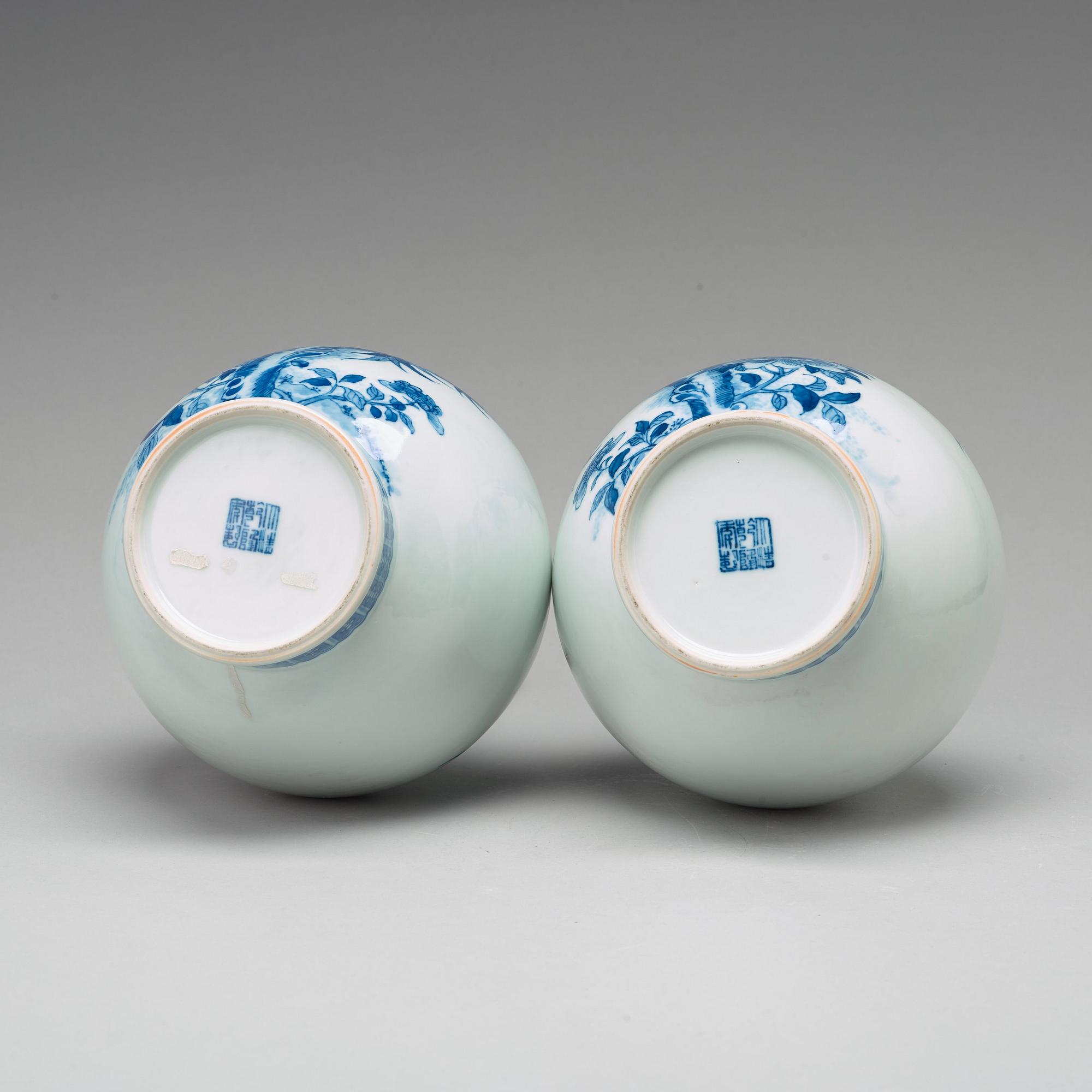 A pair of blue and white Chinese vases, Republic period.