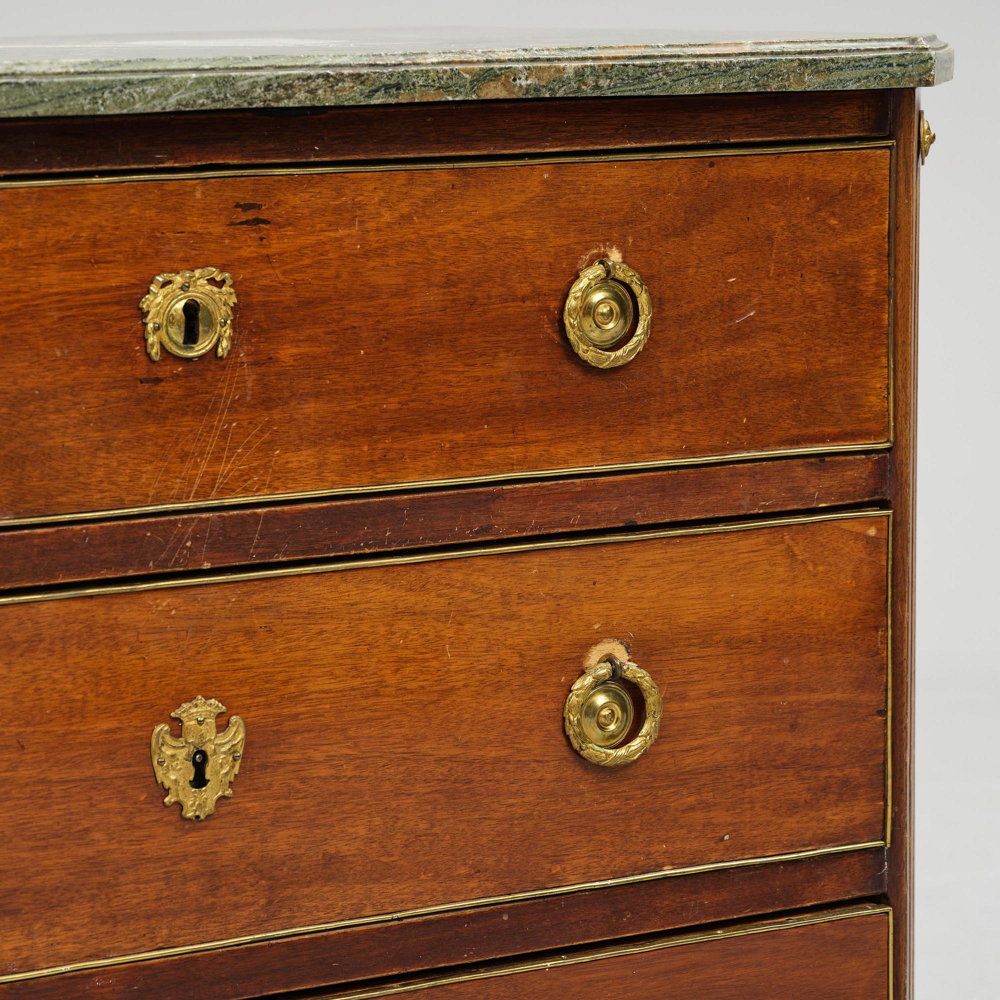 A Gustavian mahogany commode attributed to N. Dahlin (master in Stockholm 1761-87).
