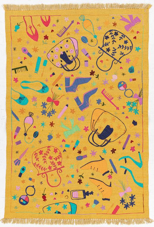 Matta, handbroderad Kelim, ca 176 x 121 cm.