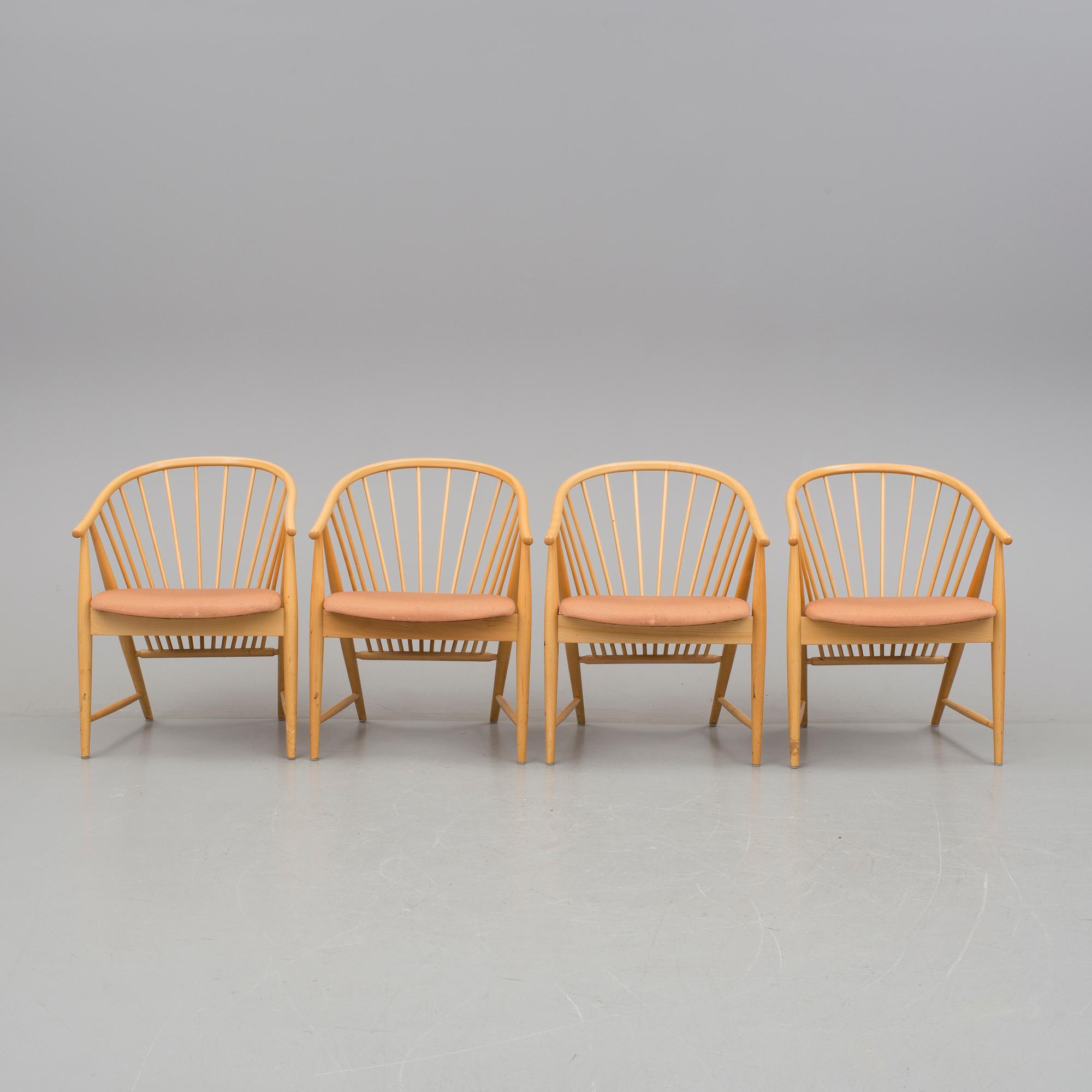KARMSTOLAR, 4 st, "Solfjädern", Sonna Rosén, Gemla Möbelfabrik, modellen formgiven 1948.
