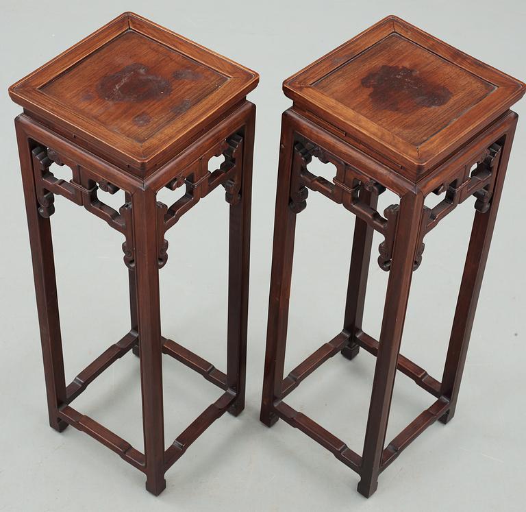 A set of two hardwood pedestals, presumably late Qing dynasty.