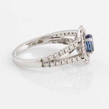Oval sapphire and brilliant cut diamond ring.
