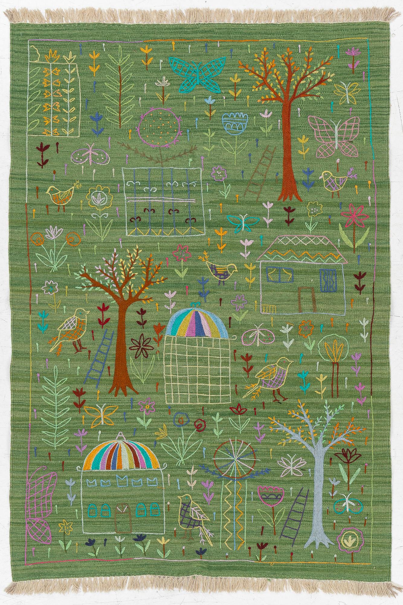 Matta, handbroderad Kelim, ca 180 x 123 cm.