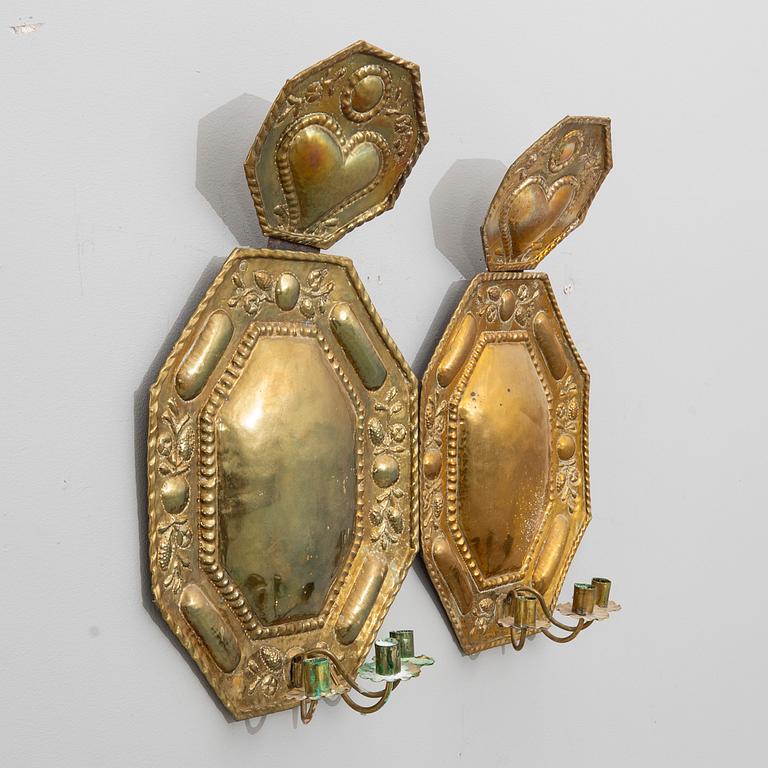 Ljusplåtar, ett par, mässing, 1800-tal.