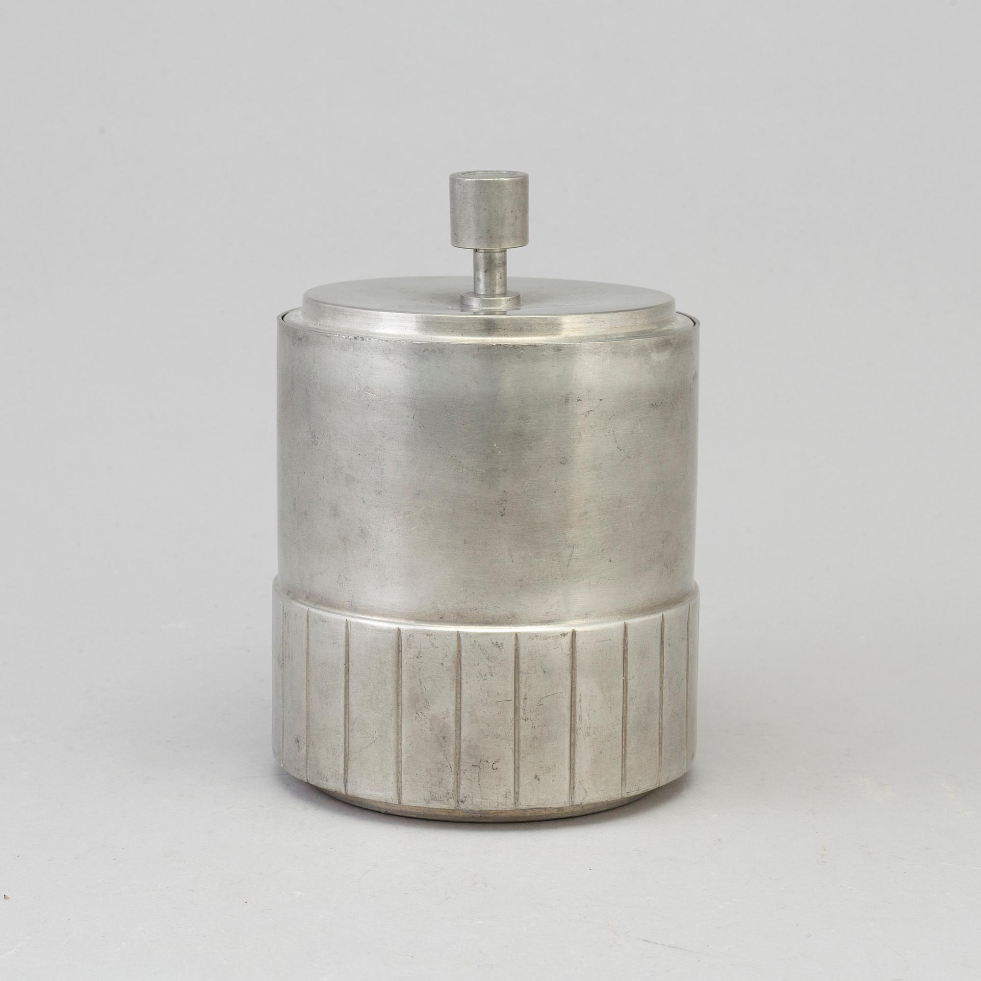 GAB, a lidded pewter jar, 1930.