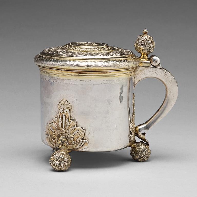 A Swedish 18th century parcel-gilt silver tankard, mark of Nils Dahl, Linkoping (1739-1786).