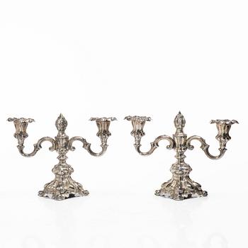 A pair of Baroque style silver candelabras, C.G.Hallberg, Stockholm, Sweden, 1945.