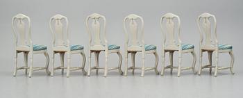 A set of six Swedish Rococo chairs, second part of the 18th century.