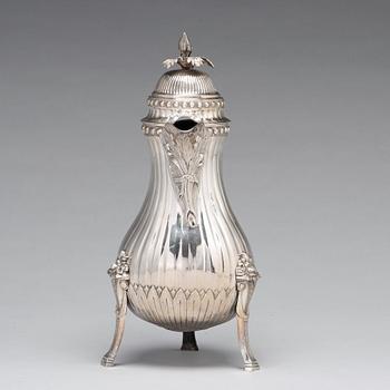 A Belgian 18th century silver coffee-pot, unidentified makers mark, Moms 1784.
