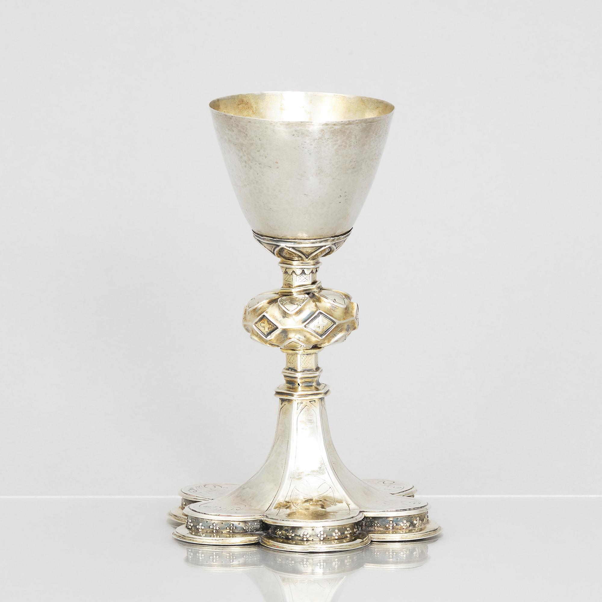 An 18th century parcel-gilt silver cup, unclear marks.