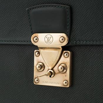 A Louis Vuitton green taiga Ambassador Briefcase.