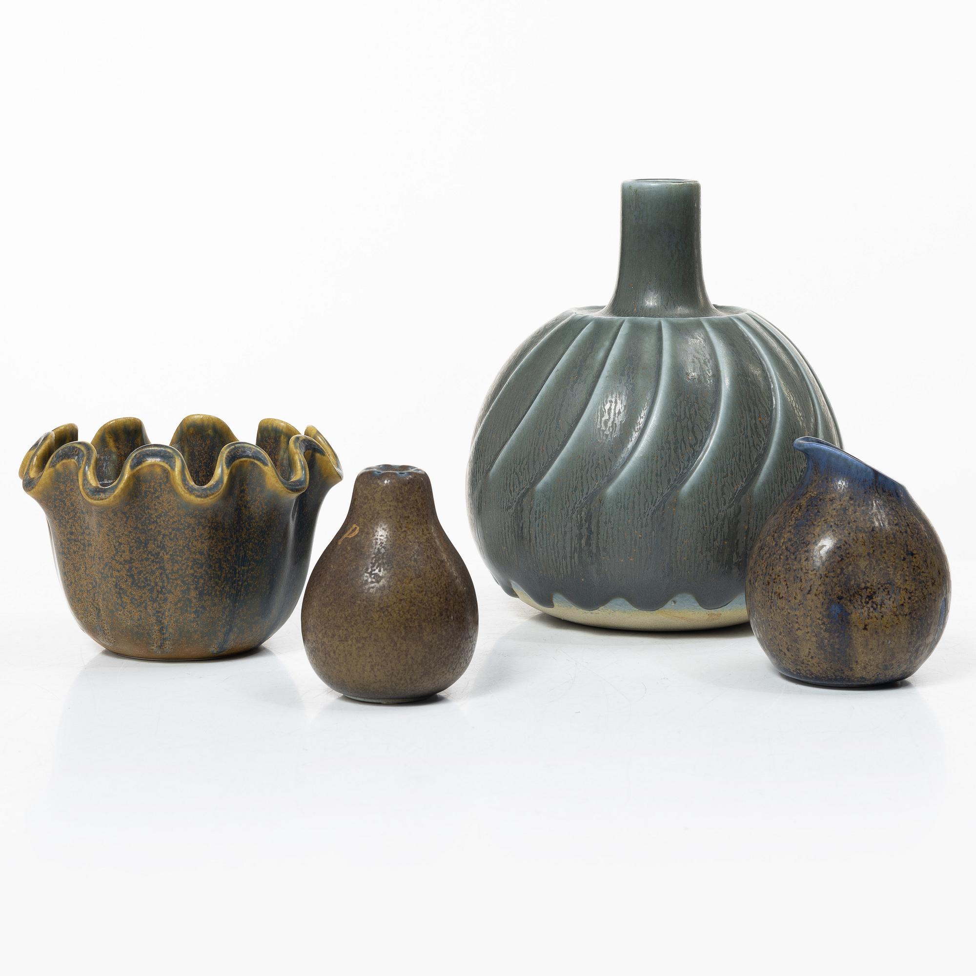 Kåge Verkstad, four ceramic pieces, Gustavsberg, Sweden, 1957-61.