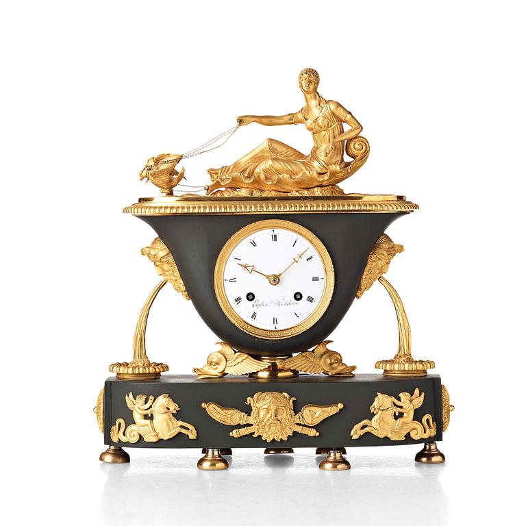 A Empire early 19th century mantel clock by Hedström in Stockholm (Ephraim H master in Stockholm 1808-1818).