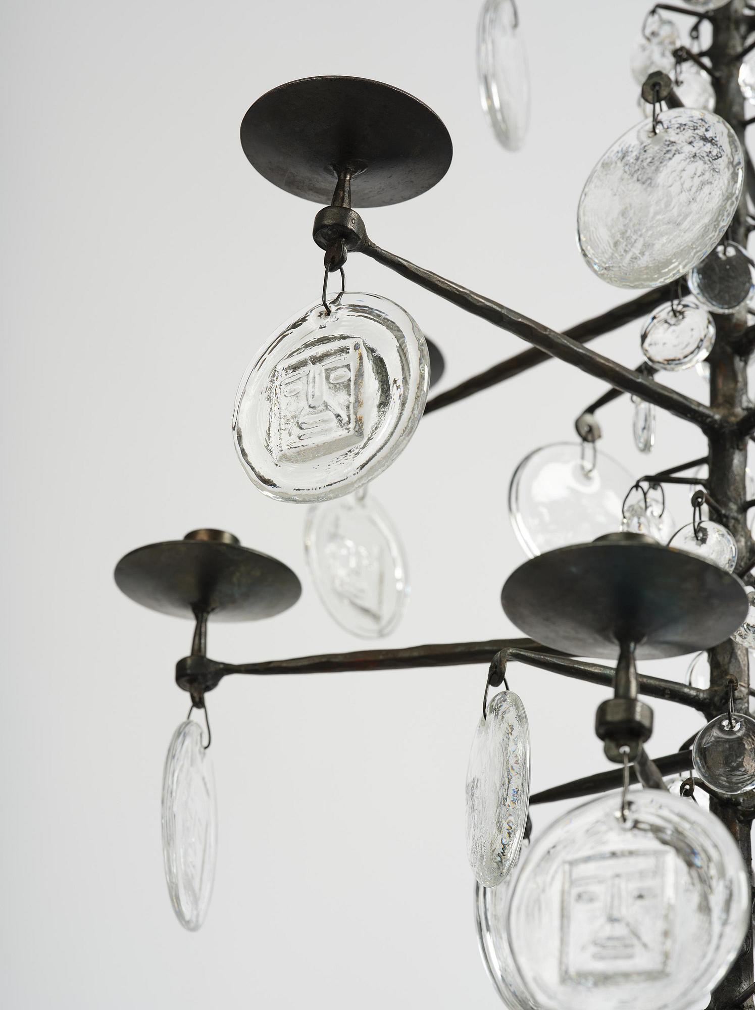 Erik Höglund, a wrought iron and glass chandelier, Boda Smide.