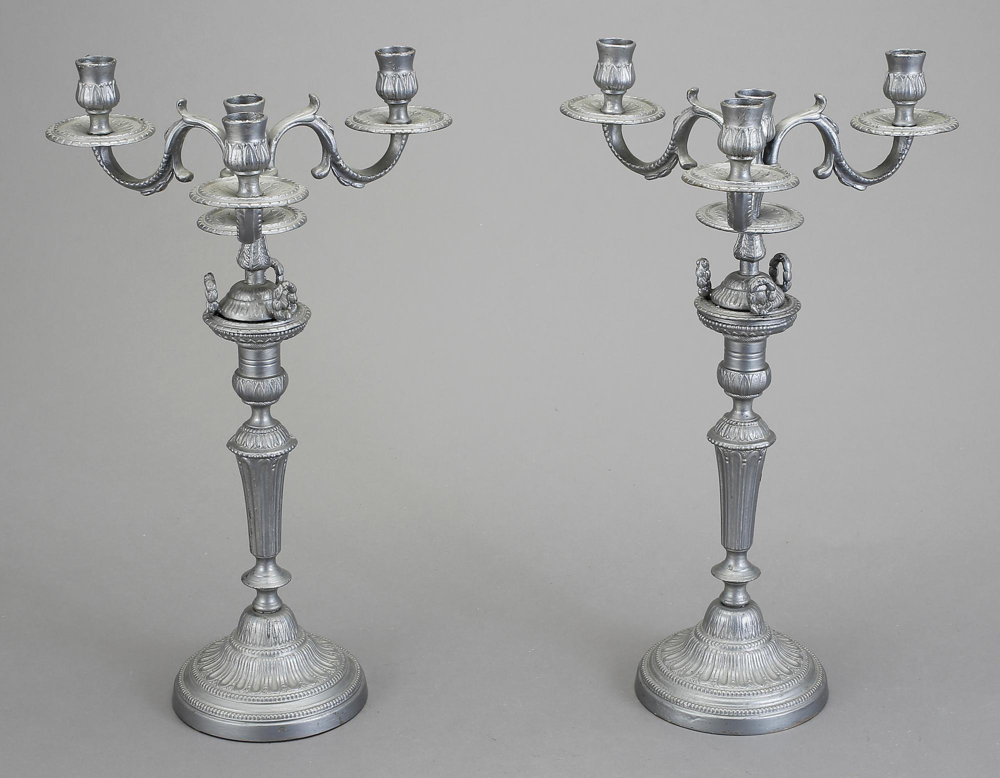 KANDELABRAR, ett par, tenn, 1800/1900-tal.