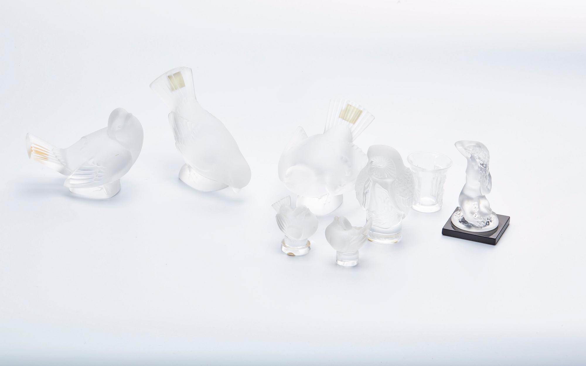 FIGURINER, 8 st, Lalique, glas, 1900-talets andra hälft.