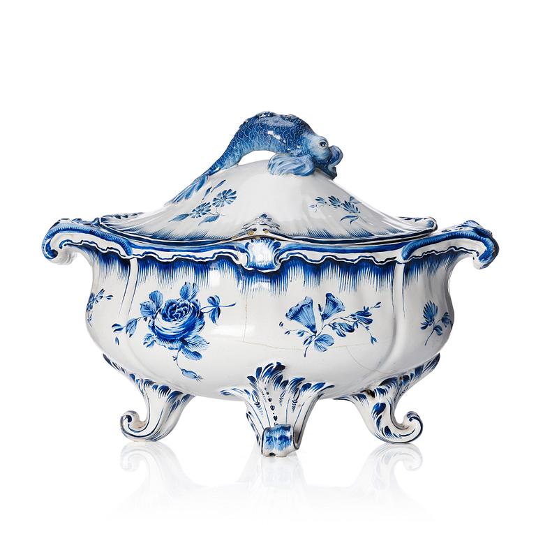 A Swedish Marieberg faience tureen with cover, dated 1765.