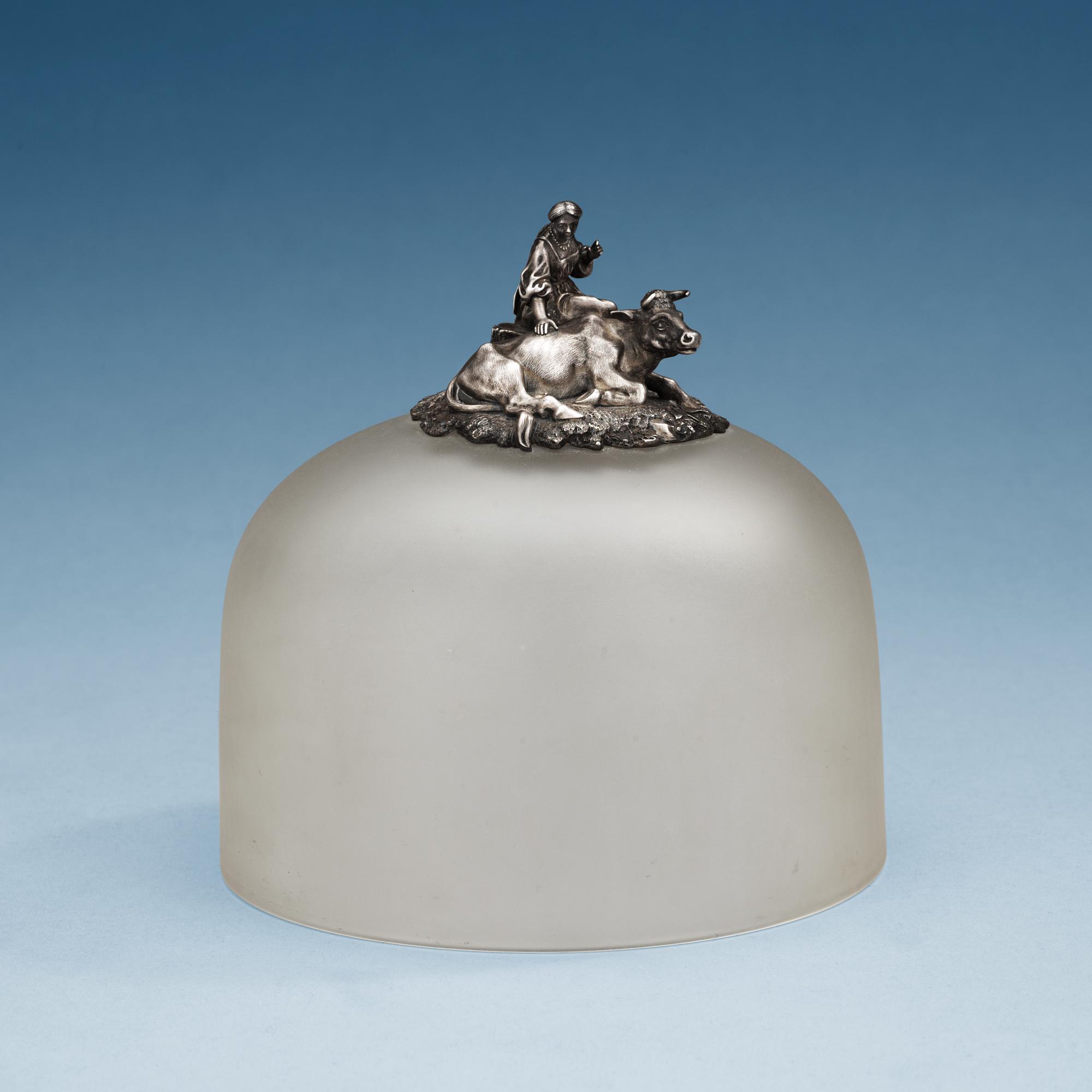 A Russian 20th century glass and silver cheese-dish cover, St. Petersburg.