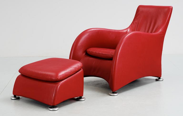 A Gerard van den den Berg red leather easy chair, 'Loge', Montis, Holland.